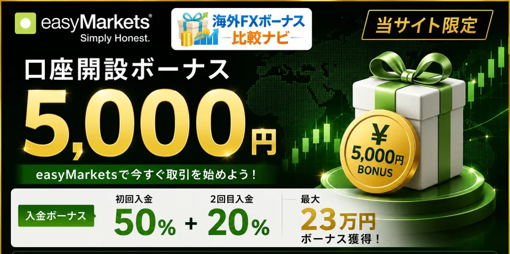 海外FX業者easyMarketsの5,000円口座開設ボーナス